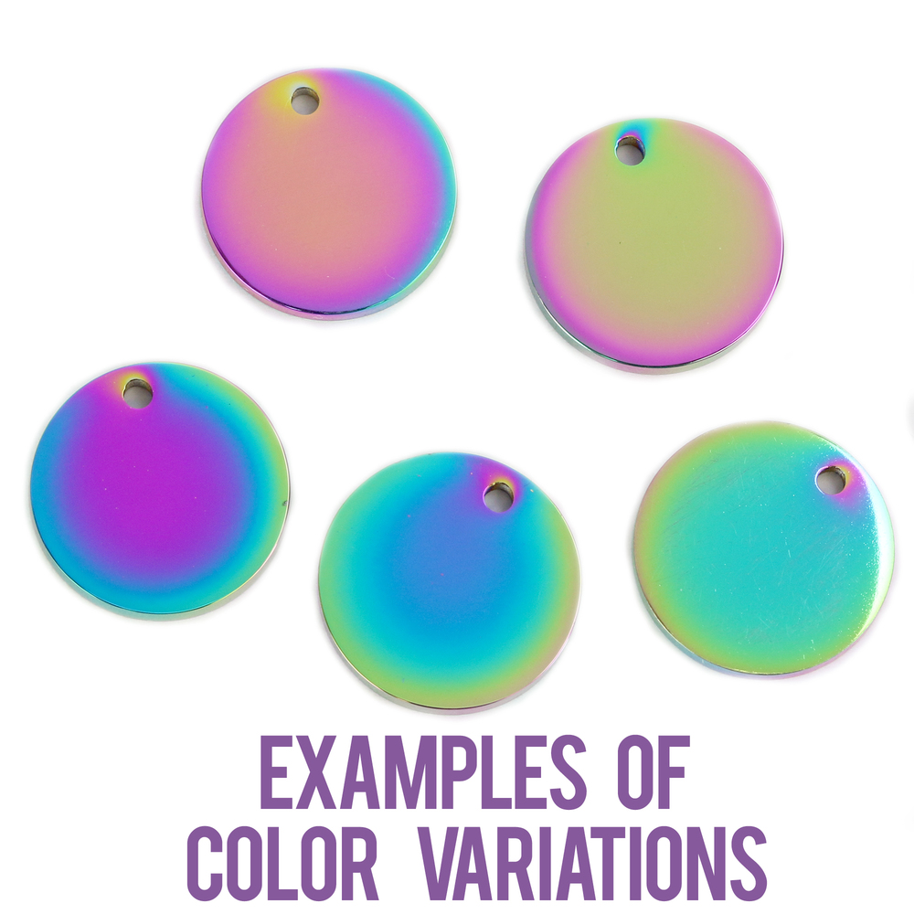 Metal Stamping Blanks Stainless Steel, Rainbow Color Round, Disc, Circle with Hole, 19mm (.75"), Pack of 5